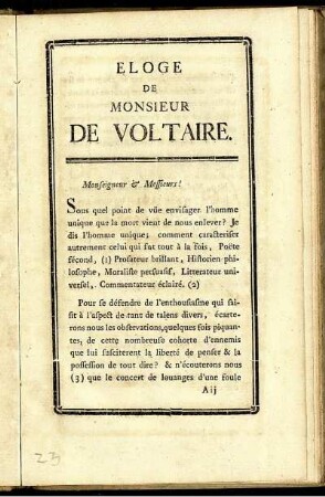 Eloge De Monsieur De Voltaire.