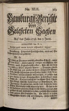 No. XLII. Auf das Jahr 1738. den 3 Junii. - No. XLIX. Auf das Jahr 1738. den 27 Junii.