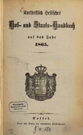 Kurfürstlich Hessisches Hof- und Staatshandbuch, 1865