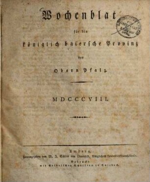 Wochenblat des Naabkreises. 1808