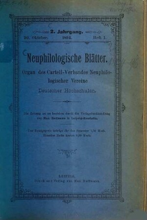 Neuphilologische Blätter : Organ d. Cartell-Verbandes Neuphilologischer Vereine Deutscher Hochschulen (Weimarer Cartell-Verband). 2. 1894/95