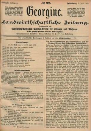 Siebzigster Jahrgang. No. 27. Insterburg, 3. Juli 1902.