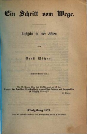 Ein Schritt vom Wege : Lustspiel in vier Akten