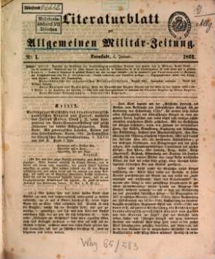 Allgemeine Militär-Zeitung. Literaturblatt zur Allgemeinen Militärzeitung. 1862