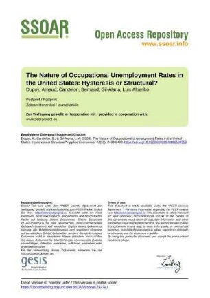 The Nature of Occupational Unemployment Rates in the United States: Hysteresis or Structural?