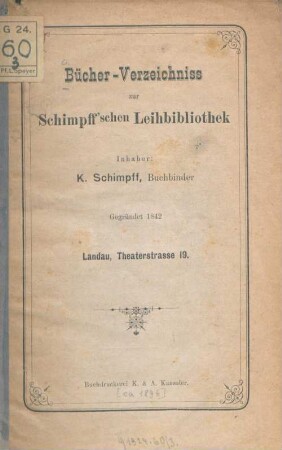 Bücher-Verzeichnis zur Schimpff'schen Leihbibliothek