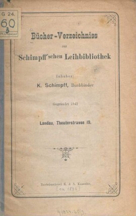 Bücher-Verzeichnis zur Schimpff'schen Leihbibliothek