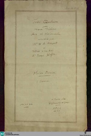 3 Quartets - Don Mus.Ms. 1370 : vl (2), vla, vlc