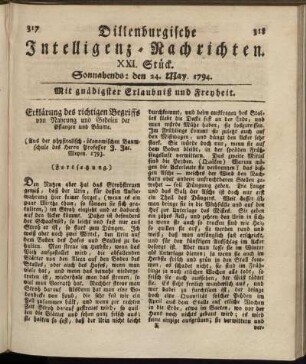XXI. Stück. Sonnabends: den 24. May 1794.