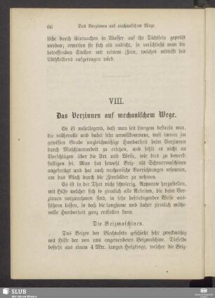 VIII. Das Verzinnen auf mechanischem Wege