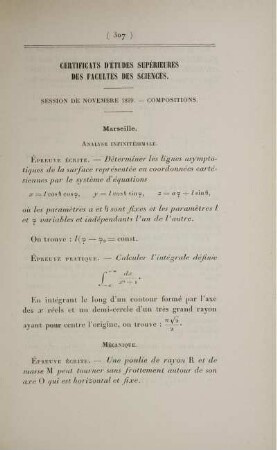 Certificats d'études supérieures des Facultés des Sciences. Session de novembre 1899. Compositions.