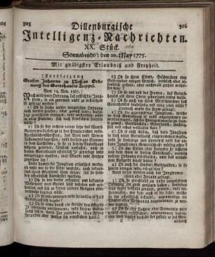 Sonnabends: den 20. May 1775.