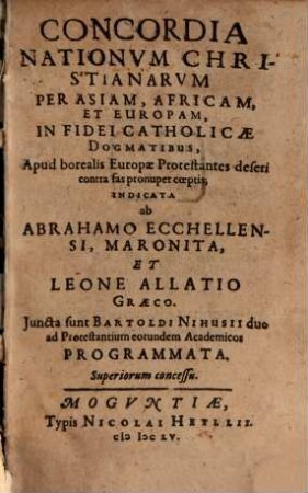 Concordia nationum Christianorum per Asiam, Africam et Europam