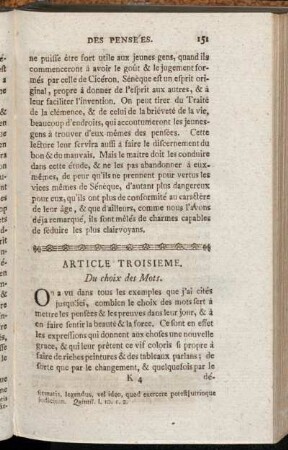 Article Troisieme. Du choix des Mots.