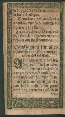 Dancksagung für allerley wolthat von Gott empfangen/ an Leib und Seele.
