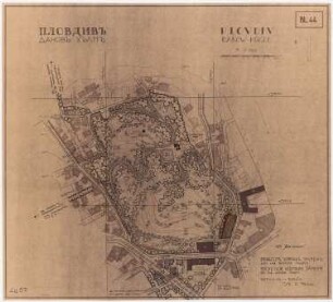 Planung für Plowdiw: Danow-Hügel, Gartenplan und Straßenregulierung, Lageplan 1:1000