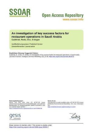 An investigation of key success factors for restaurant operations in Saudi Arabia