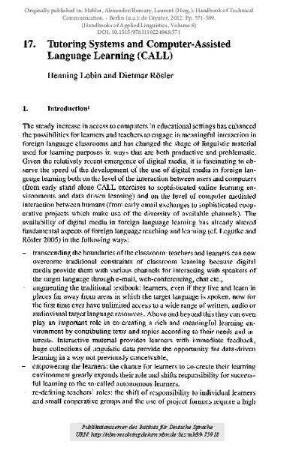 Tutoring Systems and Computer-Assisted Language Learning (CALL)