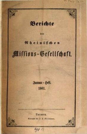 Berichte der Rheinischen Missionsgesellschaft. 1861,1, 1861, 1 - 6