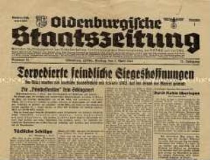Tageszeitung "Oldenburgische Staatszeitung" zum Seekrieg