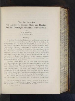 Über das Verhalten von Anoden aus Iridum, Platin und Rhodium bei der Elektrolyse verdünnter Schwefelsäure