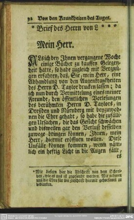 Brief des Hernn von L***