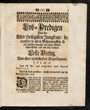 1-24, Erste Predig. Von ihrer Unbefleckten Empfaengnus.