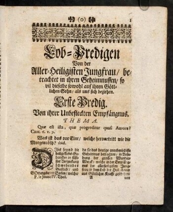1-24, Erste Predig. Von ihrer Unbefleckten Empfaengnus.
