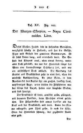 ¬Der¬ Wanzen-Skorpion : Nepa Cimicoides Linn ; Taf. XV, Fig. 102