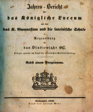 Jahres-Bericht. 1846/47 (1847)