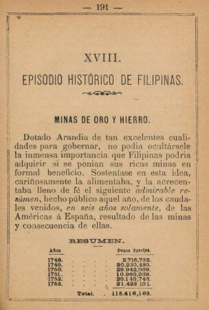 XVIII. Minas de oro y hierro