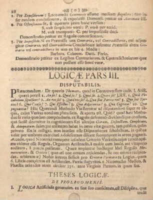 Logicæ pars III. Sive disputabilis.