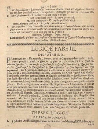 Logicæ pars III. Sive disputabilis.