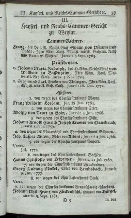 III. Kayserl. und Reichs-Cammer-Gericht zu Wetzlar.