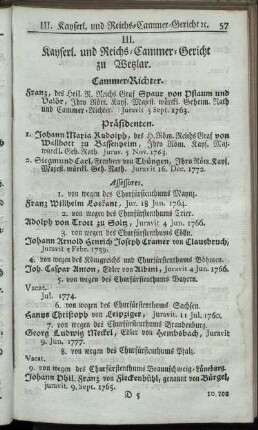 III. Kayserl. und Reichs-Cammer-Gericht zu Wetzlar.