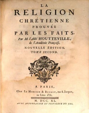 La Religion Chrétienne Prouvée Par Les Faits, 2