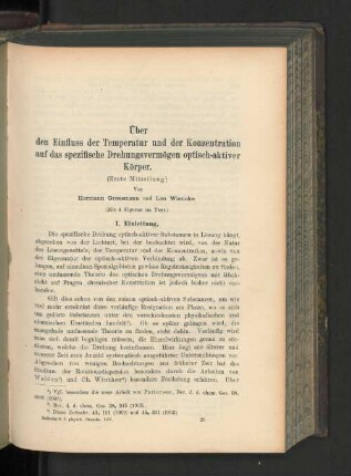 Über den Einfluss der Temperatur un der Konzentration auf das spezifische Drehungsvermögen optisch-aktiver Körper