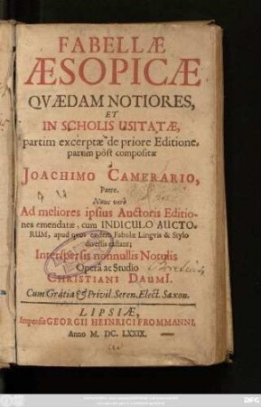 Fabellae Aesopicae Quaedam Notiores, Et In Scholis Usitatae