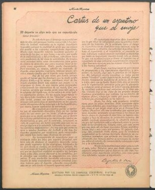 Cartas de un argentino que se enoja : El deporte es algo más que un espectáculo