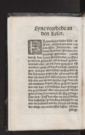 Eyne vorrhede an den Leser