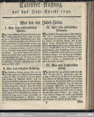 Calender-Anhang, auf das Jahr Christi 1791
