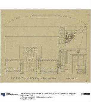 Darmstadt, Musiksaal im Neuen Palais, Aufriss der Eingangswand