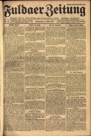 Erste Ausgabe vom Donnerstag, den 21. April 1927.