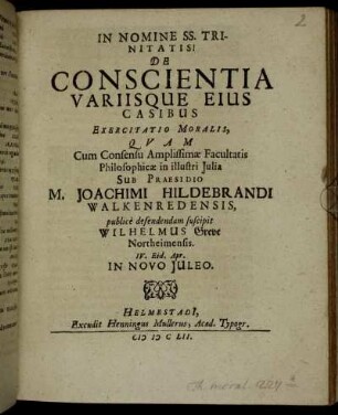 De Conscientia Variisque Eius Casibus Exercitatio Moralis