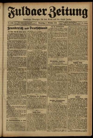 Erste Ausgabe vom Dienstag, den 04. Oktober 1921.