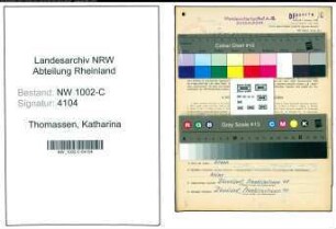 Entnazifizierung Katharina Thomassen, geb. 16.12.1903 (Verkaeuferin)