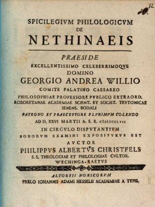 Spicilegivm Philologicvm De Nethinaeis