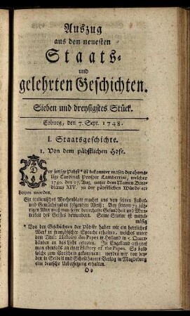 Sieben und dreysigstes Stück. Coburg, den 7. Sept. 1748.