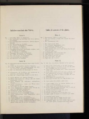 Inhaltsverzeichnis der Tafeln.