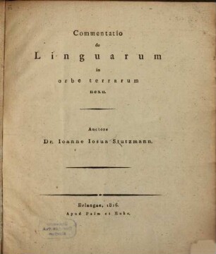 Commentatio de linguarum in orbe terrarum nexu